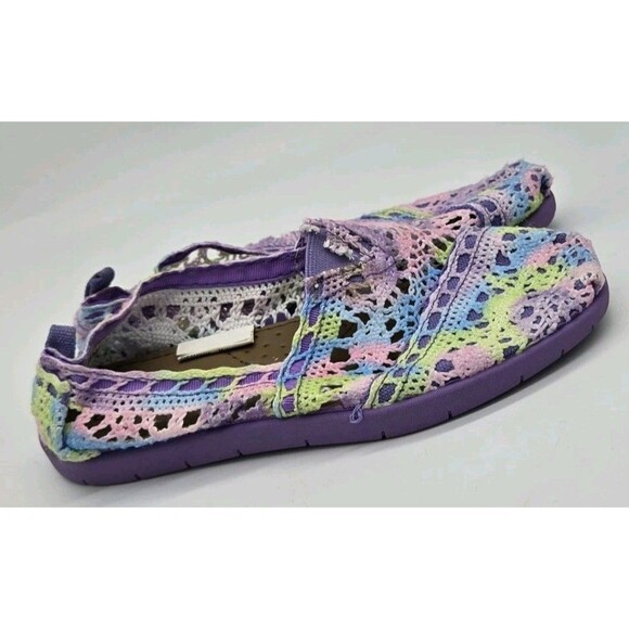 Faded Glory Girls Lace Aline Slip On Shoes Size 13 Purple Pastel Crochet Rainbow - Picture 2 of 7